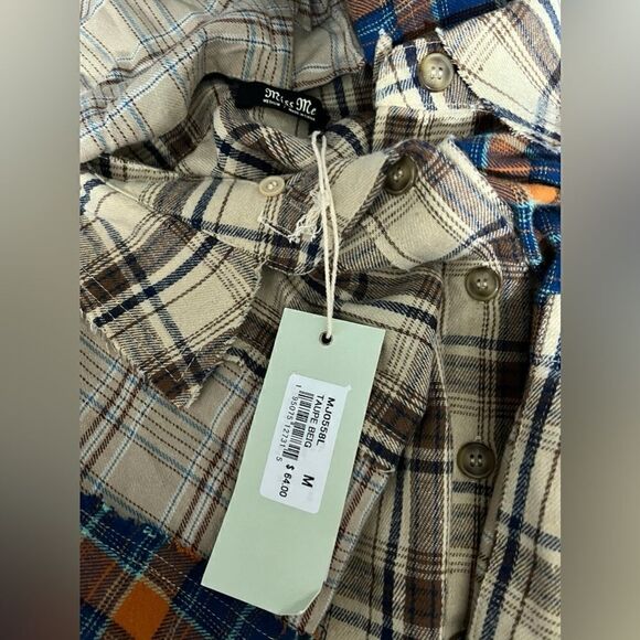 Miss Me Flanne Mixed Plaid Hooded Shirt shacket - Picture 5 of 5